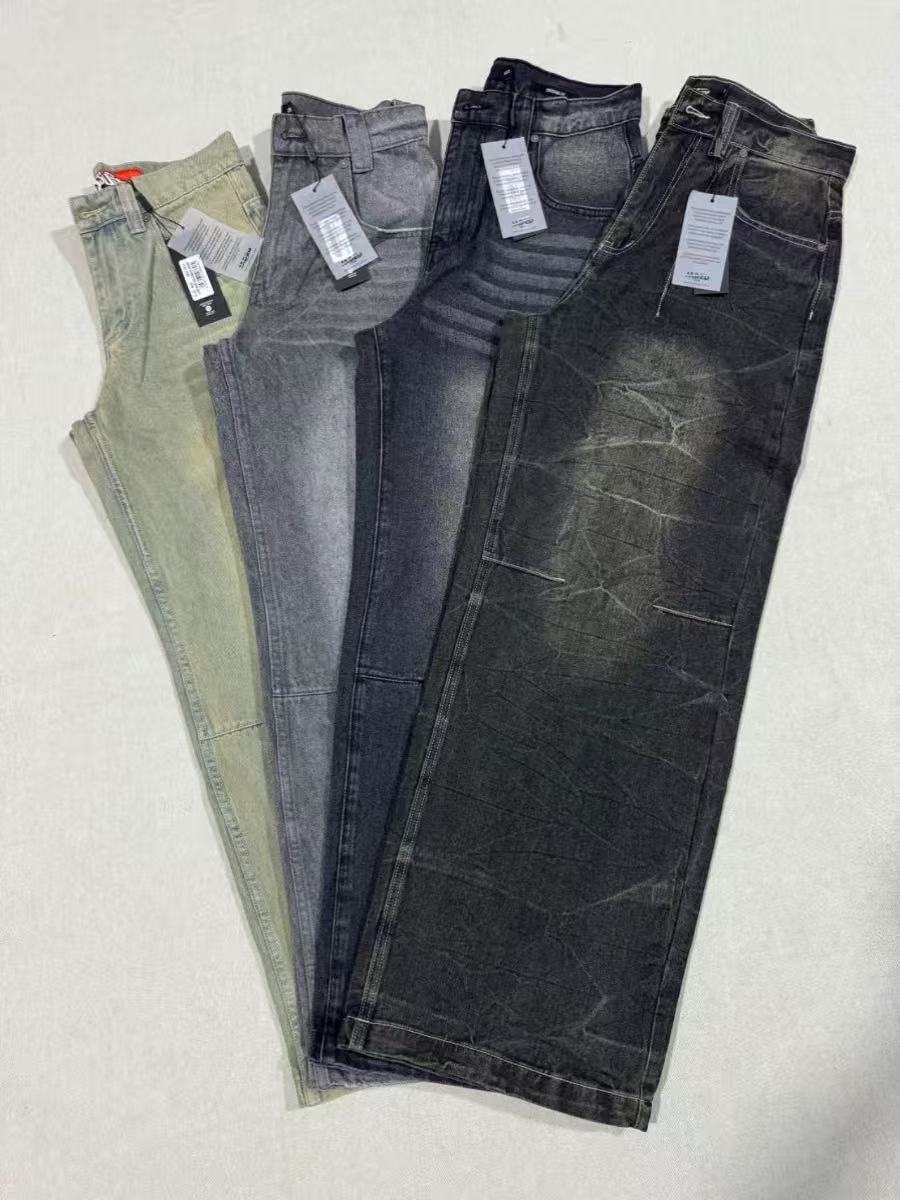 European and American Trendy Retro Street Style Men's Straight Loose Wide-Leg Jeans, Ins Trendy High Street Long Pants