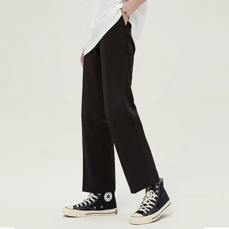 Men's Thin Drapey Dress Pants, Spring, Autumn, and Summer, Nine-Tenths Length, Loose Straight-Leg High-End Trousers, Casual Wide-Leg Suit Pants