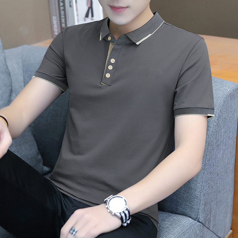Summer new lapel short sleeve polo shirt men's business versatile half sleeve top Korean style handsome slim fit T-shirt