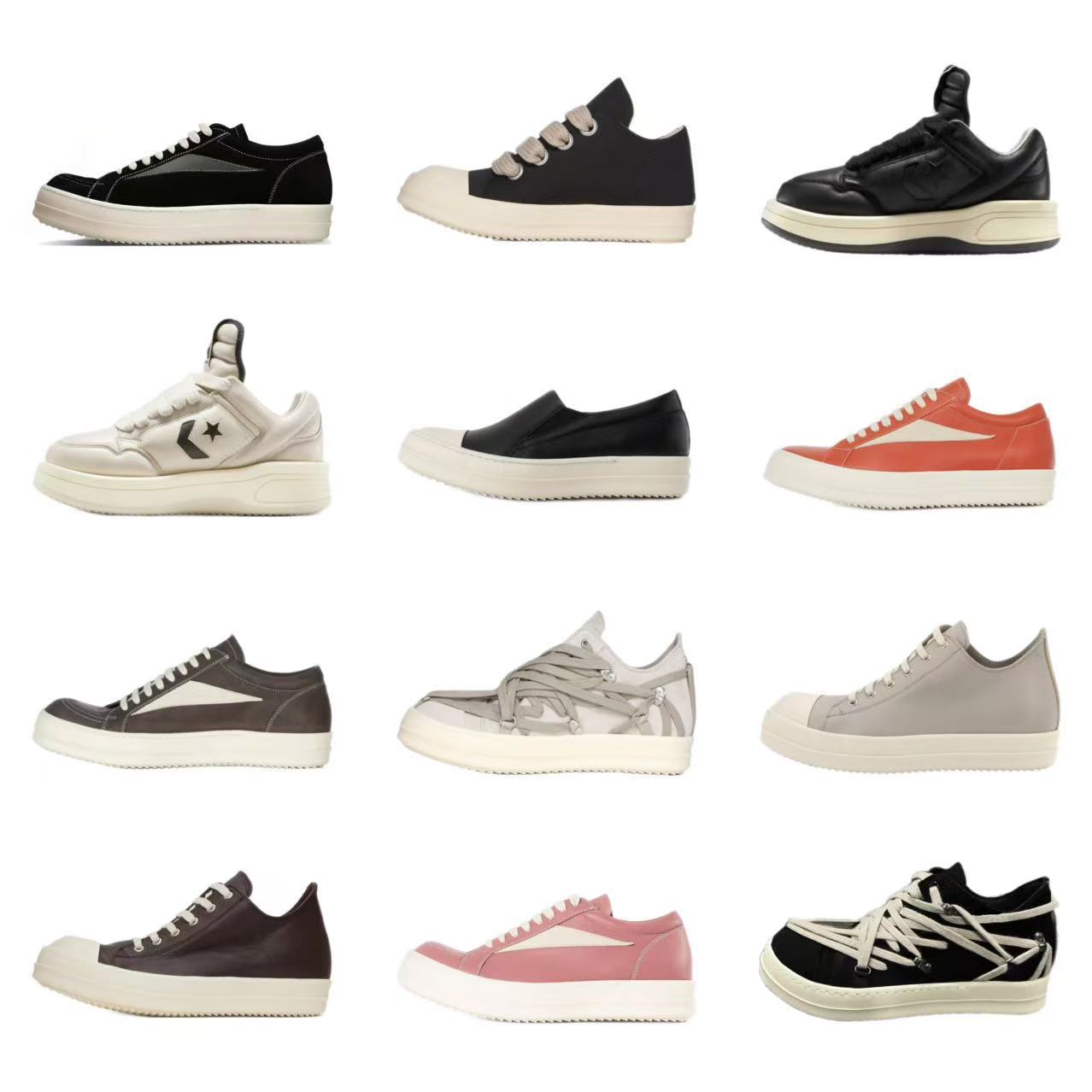 Ro Owens Infringement Model Rick Black and White Strap Genuine Leather Low-Top Milk-Scented Trendy Couple Casual Sneakers Foto QC de 1688 na Qualit.ly