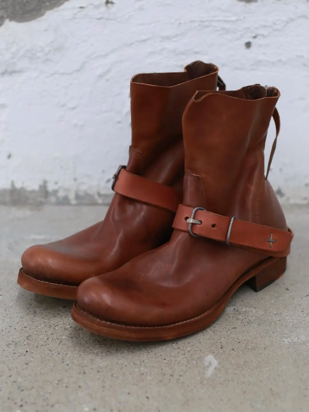 Ma Cross Old Upturned Engineer Boots Men's Genuine Leather Boots Knight Denim Short Boots Retro Chelsea Boots