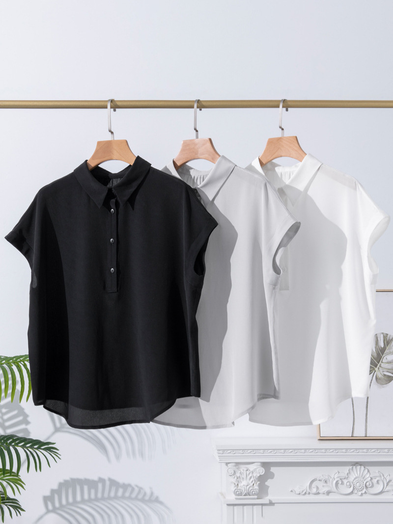 Summer Silk Short-sleeved Shirt Women's New Loose All-match Casual Shirt Solid Color Commuter Mulberry Silk Top Niche