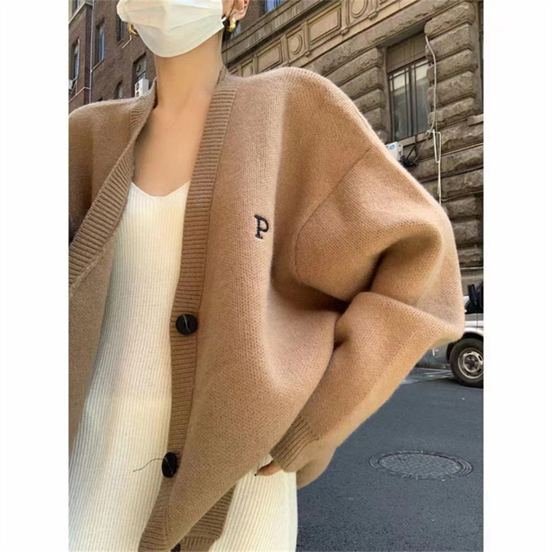 Kaning Lettered British Style Knitted Cardigan for Women 2026 Autumn New Korean Style Loose Sweater Jacket Trendy