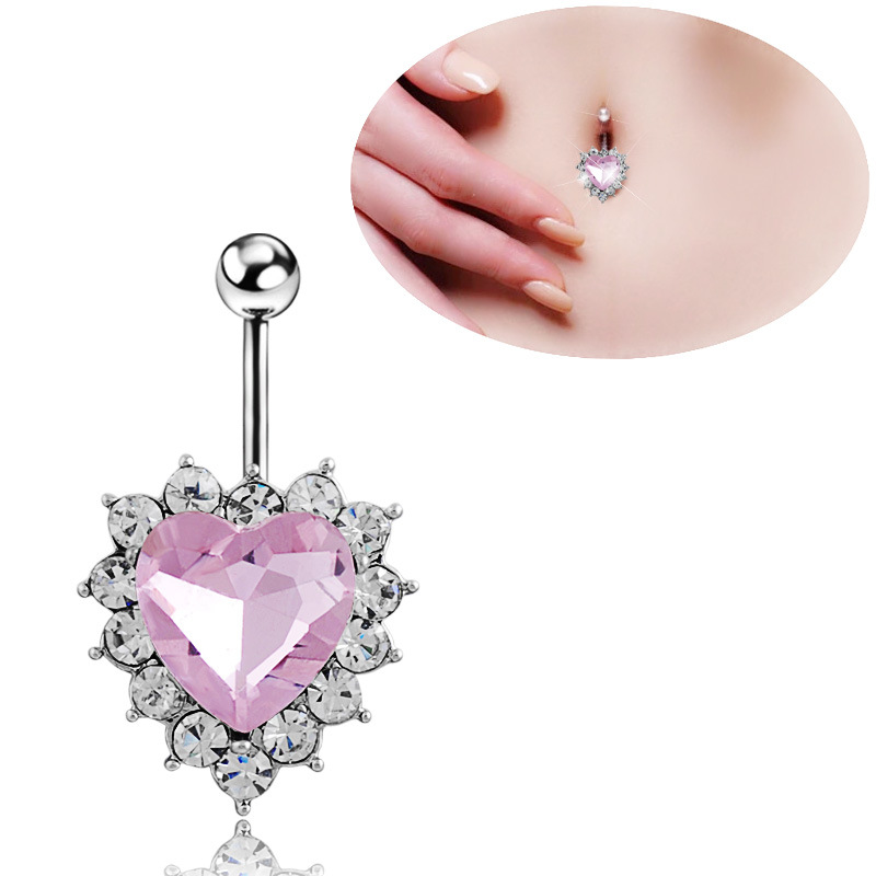 European and American Fashion New Navel Ring Heart Zircon Piercing Jewelry Navel Nail Wholesale Sexy