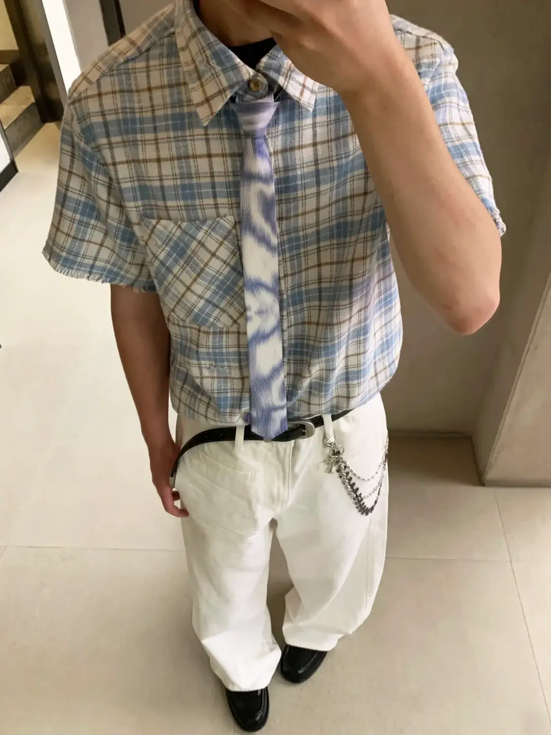 Distressed Frayed Short-Sleeve Shirt for Men and Women, Summer Loose Casual American Retro Couple Half-Sleeve Plaid Shirt