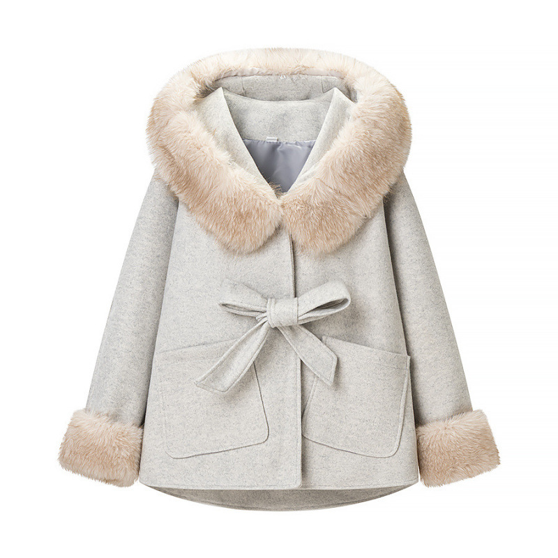 Cross-Border Women's Clothing Wholesale 2025 Aliexpress Hot-Selling Fashion Casual Hooded Mid-Length Cape-Style Woolen Coat
