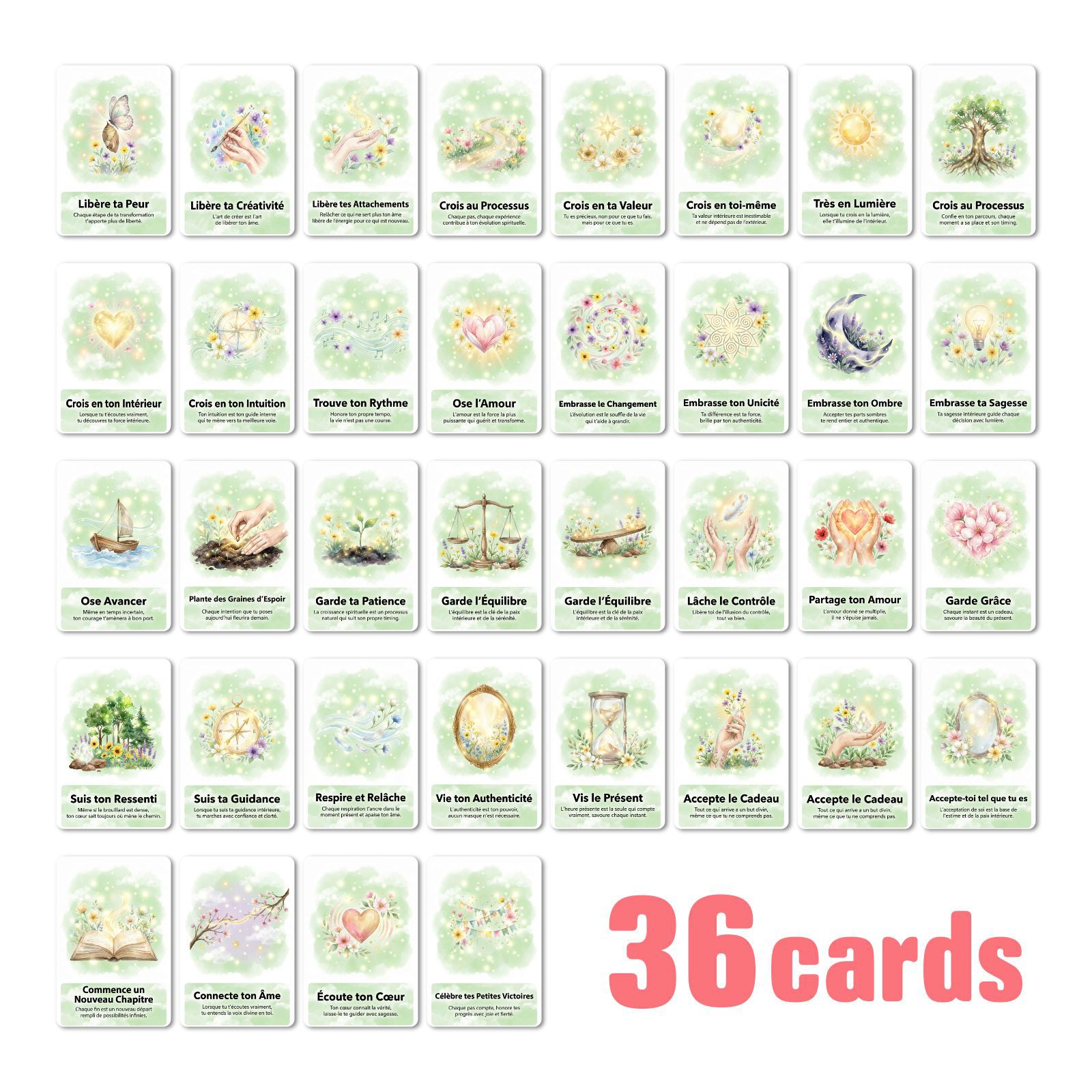 36/72/108/144 Cards/Pack French Oracle Card Set Healing Guide Watercolor Art Modern Healing Cards