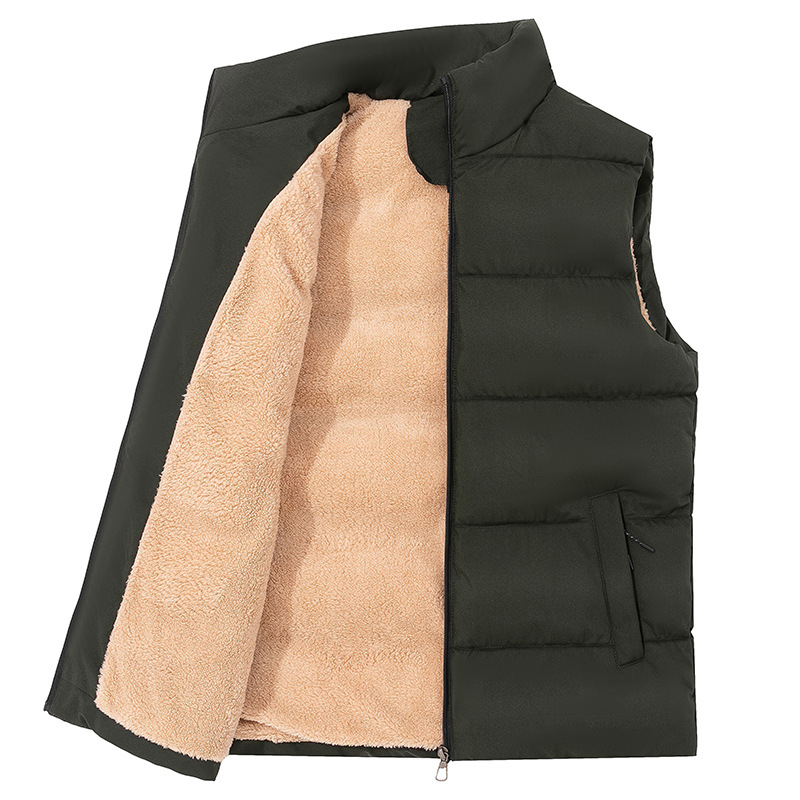 Autumn and Winter Velvet Thickeneded Cotton Vest Men's Middle-Aged and Elderly Outdoor Warm Waistoutwear Lamb Velvet Vest Jacket Trendy