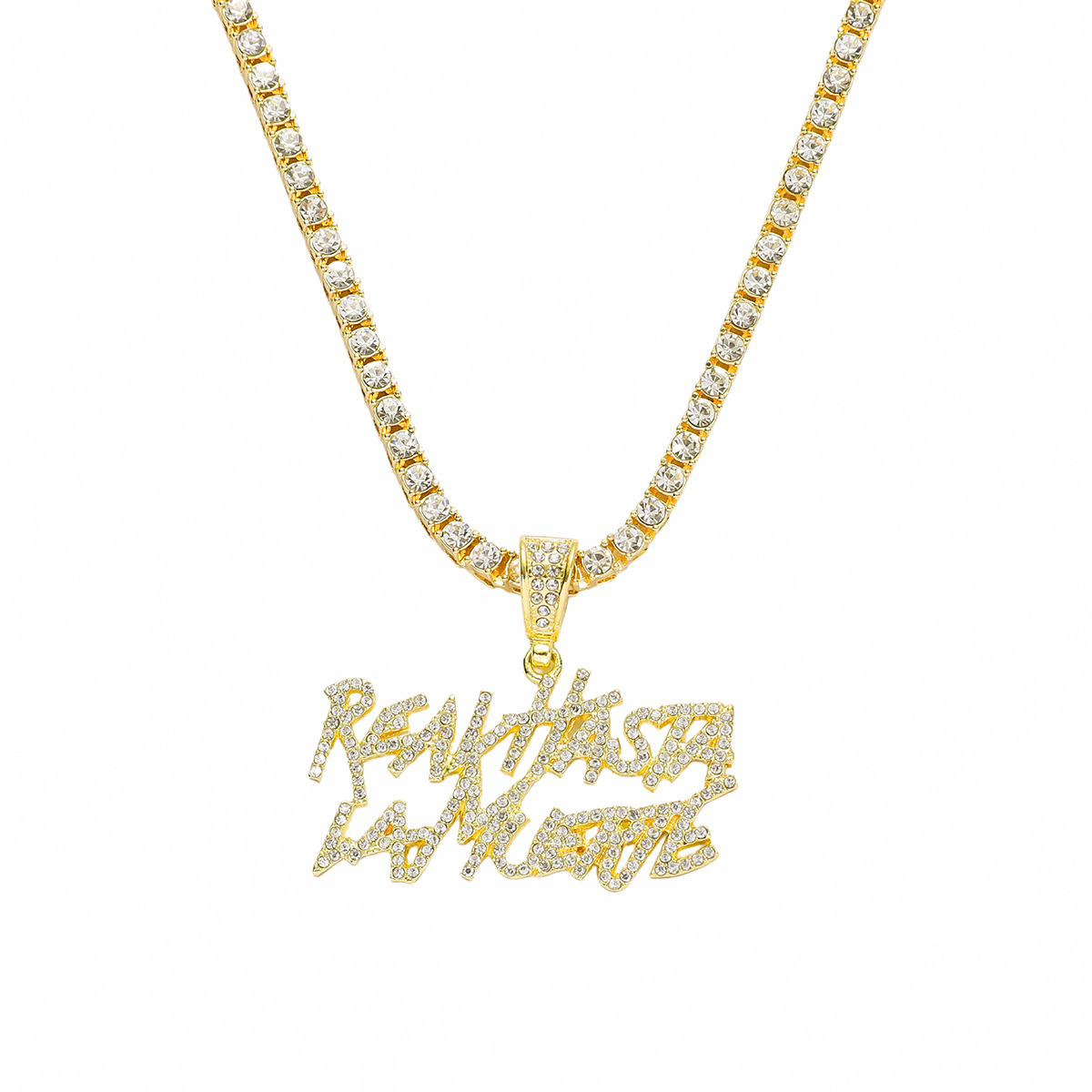 European and American Hip-Hop Stylish Full Diamond Double Row Letter Pendant Necklace Men's Cool Disco Single Row Diamond Necklace Jewelry