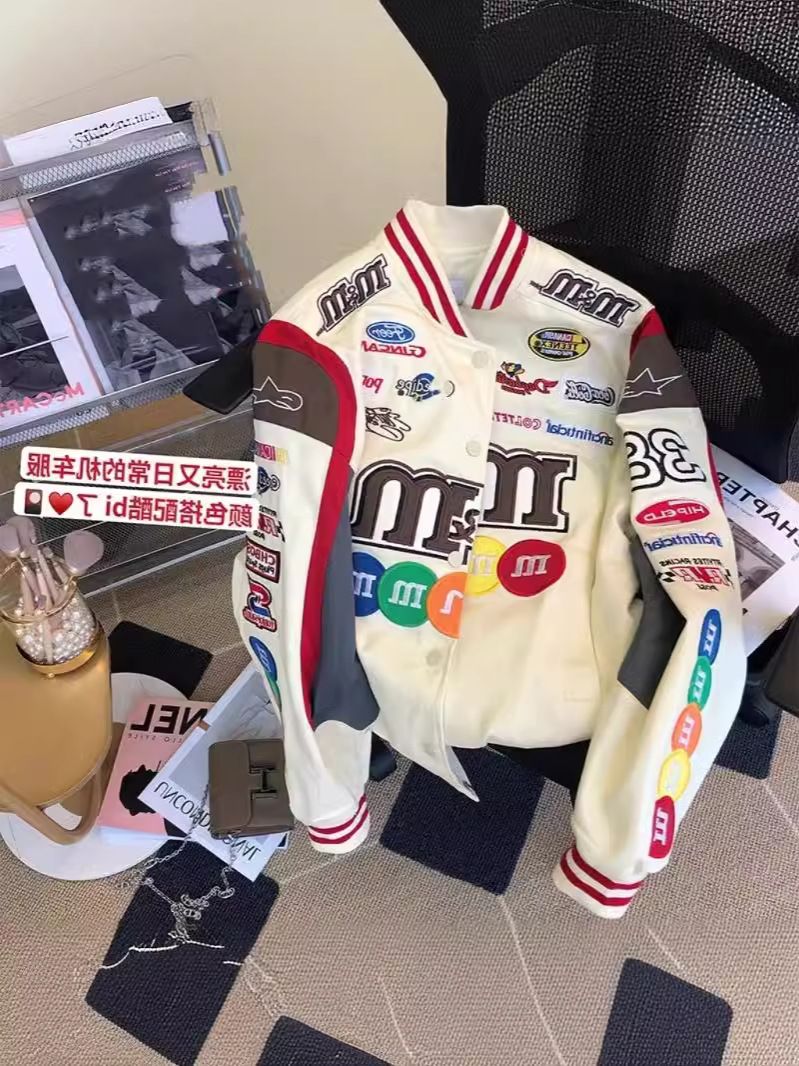 Foreign Trade Men's and Women's Spring and Autumn High Street Heavy Industry Embroidery Stitching Hip-Hop Loose Motorcycle Racing Suit Jacket Baseball Suit Jacket