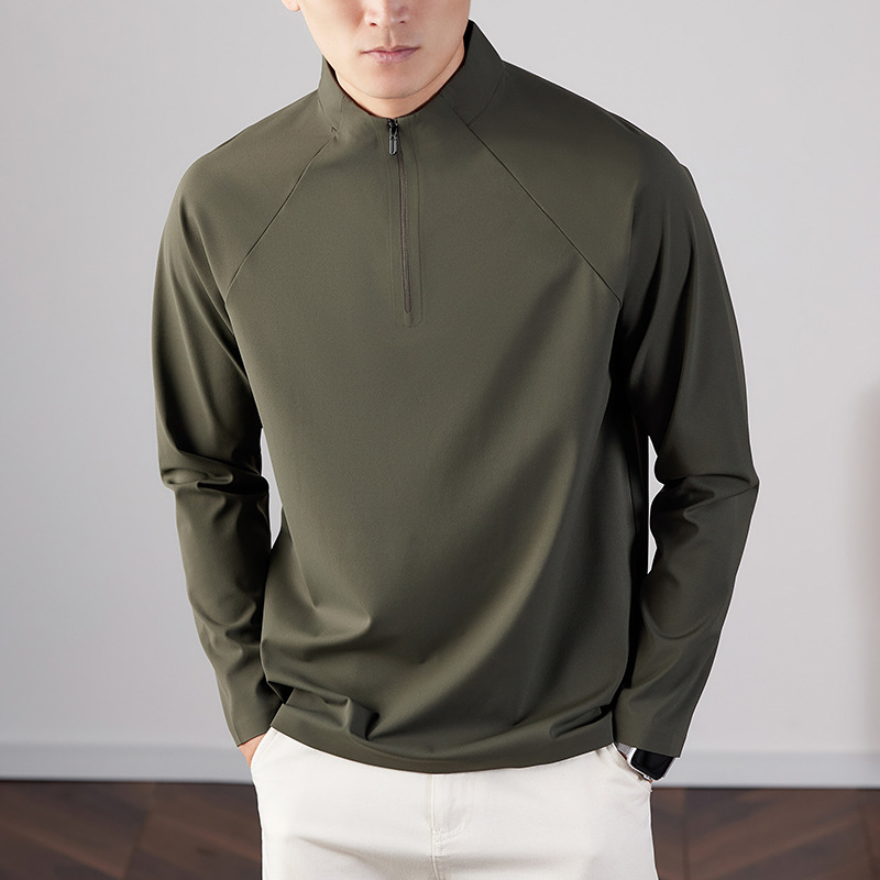 Popular Seamless Nylon Half-Zip Stand Collar Long-Sleeve Sweatshirt Men's Sports Cycling Shirt Moisture-Wicking T-Shirt