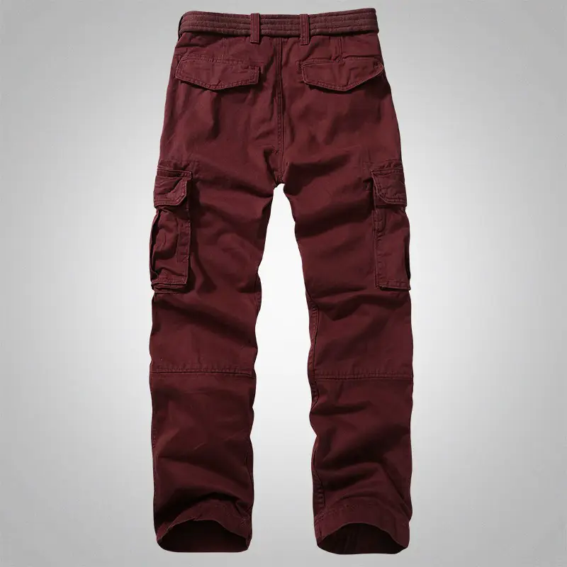 American Heavy Weight Thick Overalls Men's Trousers Loose Straight-leg Multi-Pocket Wine Red Outdoor Casual Camouflage Plus Size