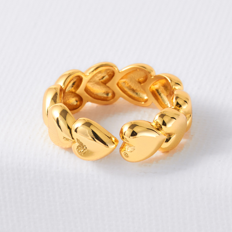 French retro love metal open adjustable ring female ins niche design high-grade sense stacked copper plated 18K gold