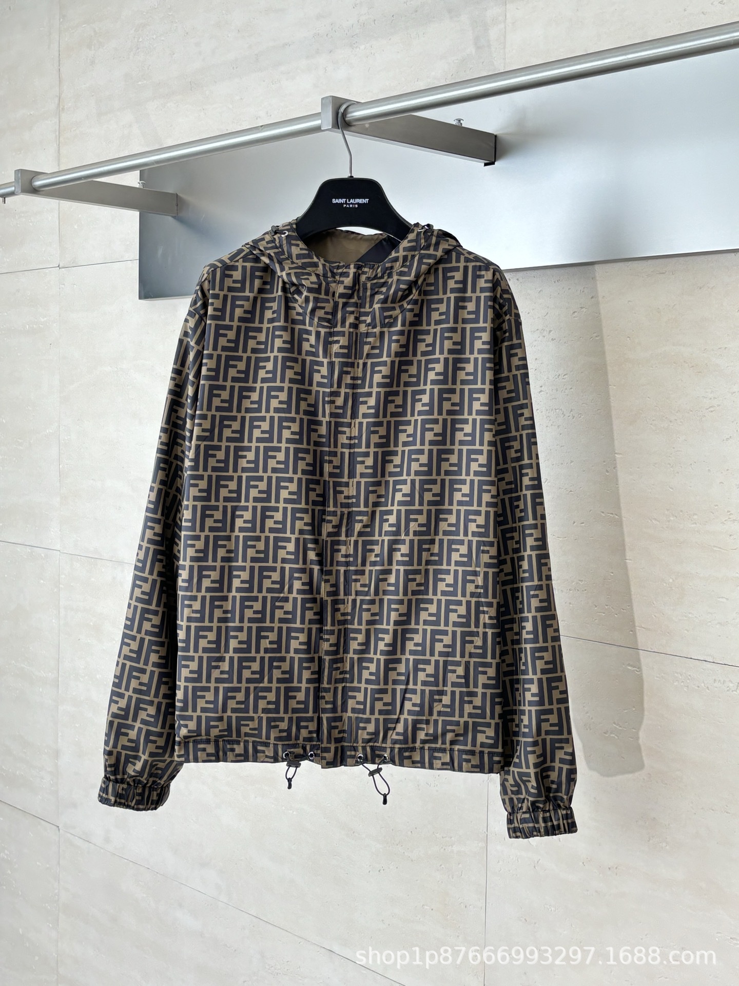 High Version Autumn and Winter New Reversible Jacket Autumn Jacquard Full Print Color-Blocking Hooded Jacket Fashion Trendy Versatile Fotografie QC de pe 1688 pe Qualit.ly