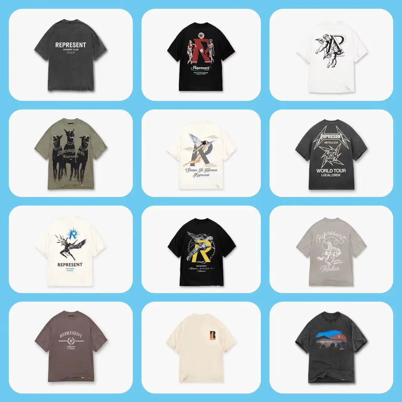 High Street REPRESENT ICON Slogan Letter Printed Women Couple Casual Loose Short Sleeve T-shirt Men's Foreign Trade