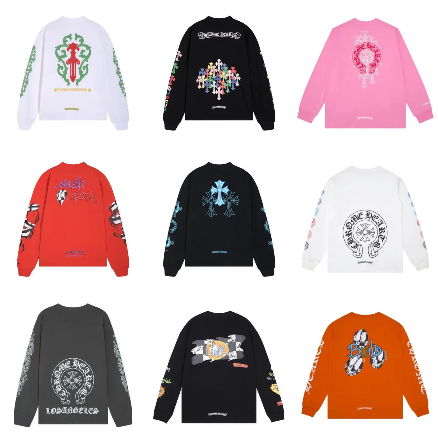 Chrome Heart High-Quality Double Yarn Pure Cotton Men's and Women's Printed Long-Sleeved T-Shirt Collection Factory