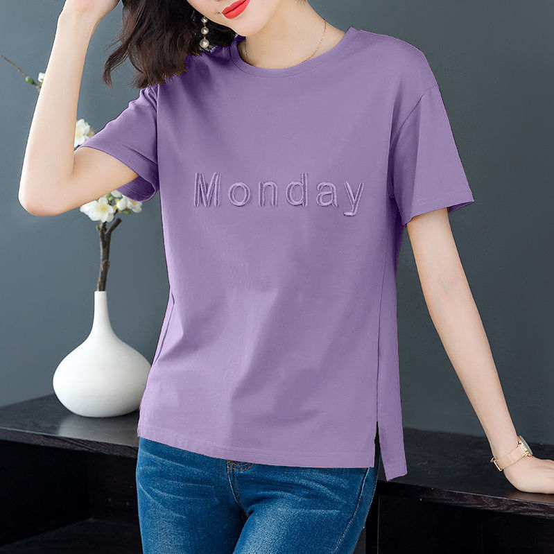 Korean-style Short-sleeved T-shirt Women's Summer New Loose plus size Women's Slimming Middle-aged Mother Embroidered Top Clothes