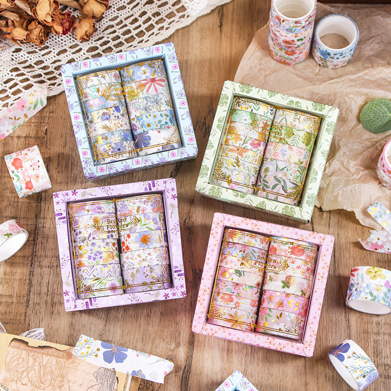Floral Dream Bronzing Series and Paper Tape Handbook Material 12-Roll Handbook Film Stickers Cross-Border Decorative Stickers