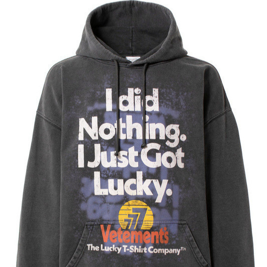 Heavy Weight Vet 2023Ss Lucky Letter Lucky777 Printed Washed and Distressed Long-Sleeved Hooded Sweatshirt for Men and Women