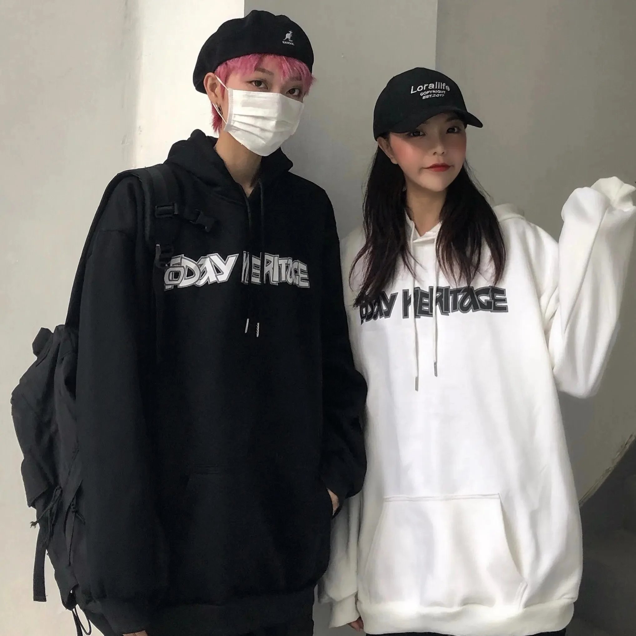 秋冬季韩国ins潮流复古字母印花加绒加厚连帽卫衣男女情侣装外套
