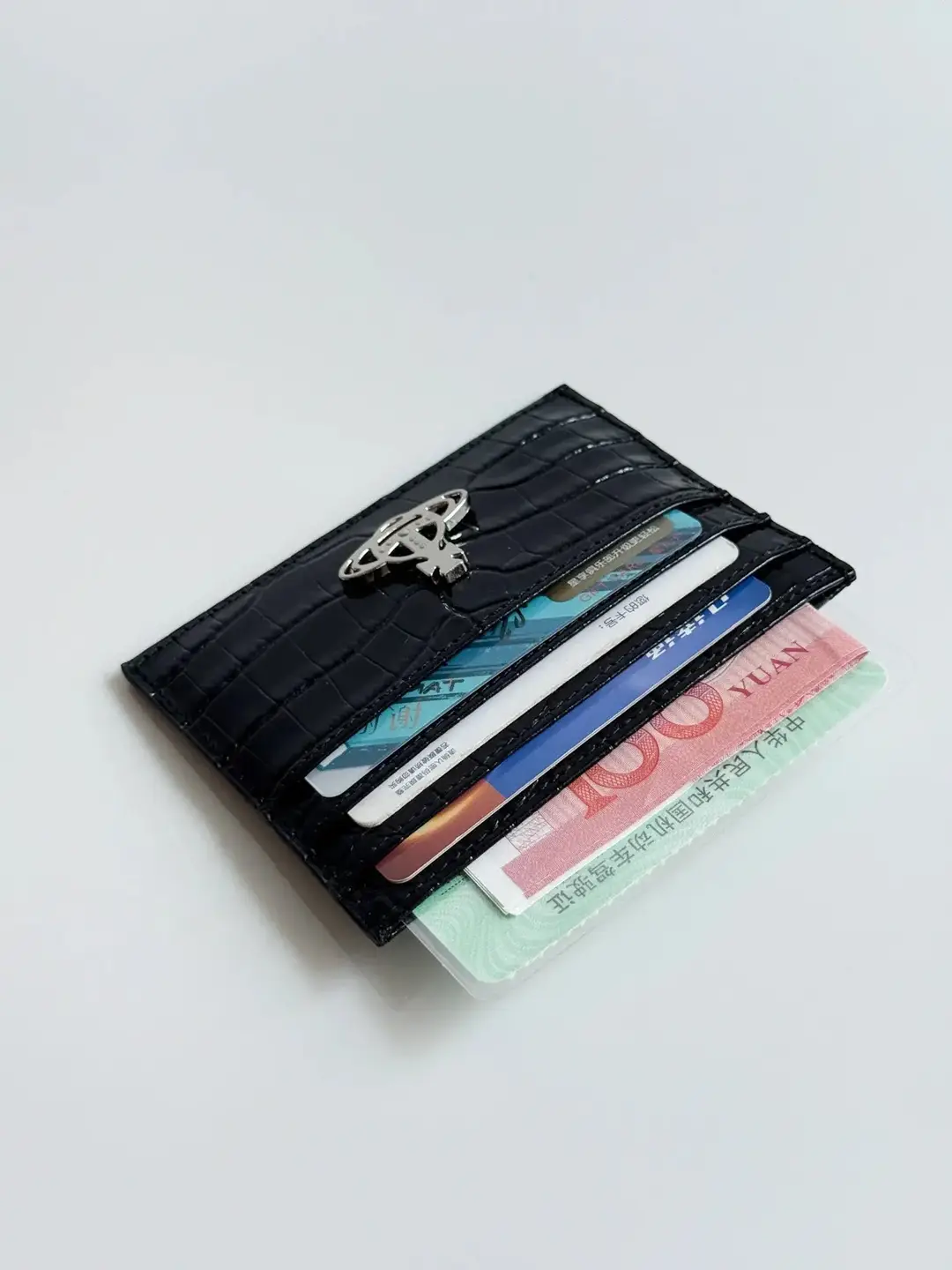 Vivienne Westwood Orb Card Holder Black Crocodile Embossed