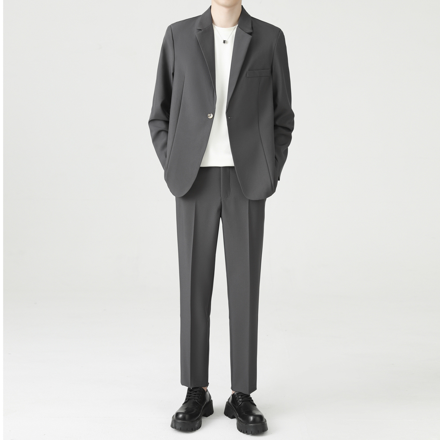 Cross-Border Casual Suit Set for Men, New Spring and Autumn Style, Business Commuting, High-End Korean Style, Stylish Two-Piece Suit