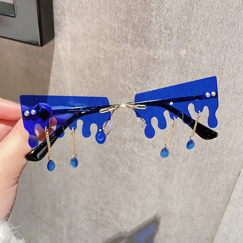Snow melting pendant sunglasses Women's European and American ins frameless irregular water drop glasses party funny hip hop sunglasses