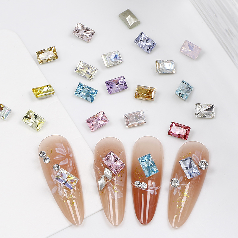 Dongzhou Crystal 4*6 Ice Flower Cut Sugar Cube Nail Art Rhinestones Cute K9 Pointed Bottom Glass Ice Sugar Nail Art Decorations