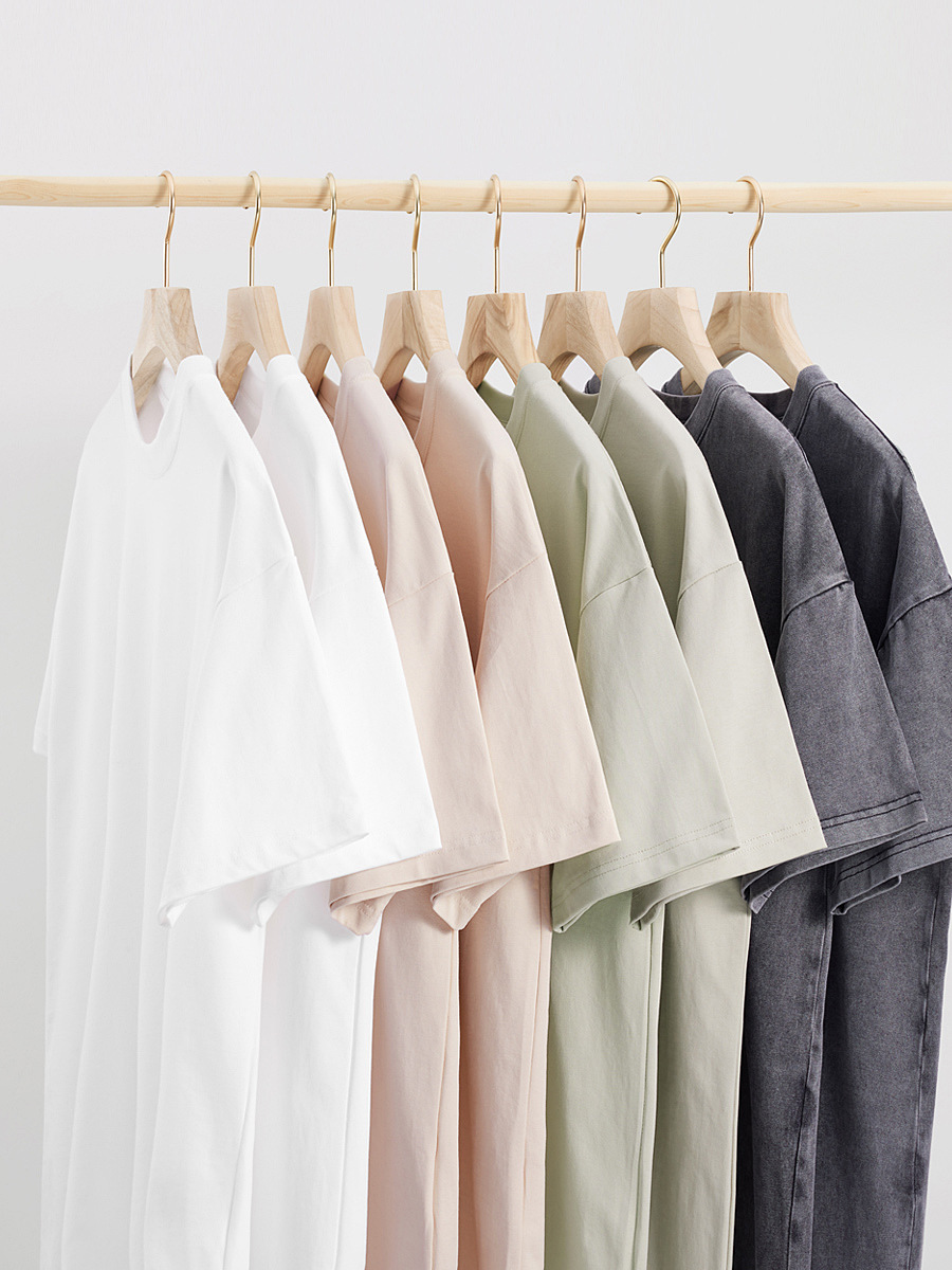 American retro 300g heavy combed cotton solid color T-shirt men's tide brand washed old drop shoulder short sleeve top women's summer