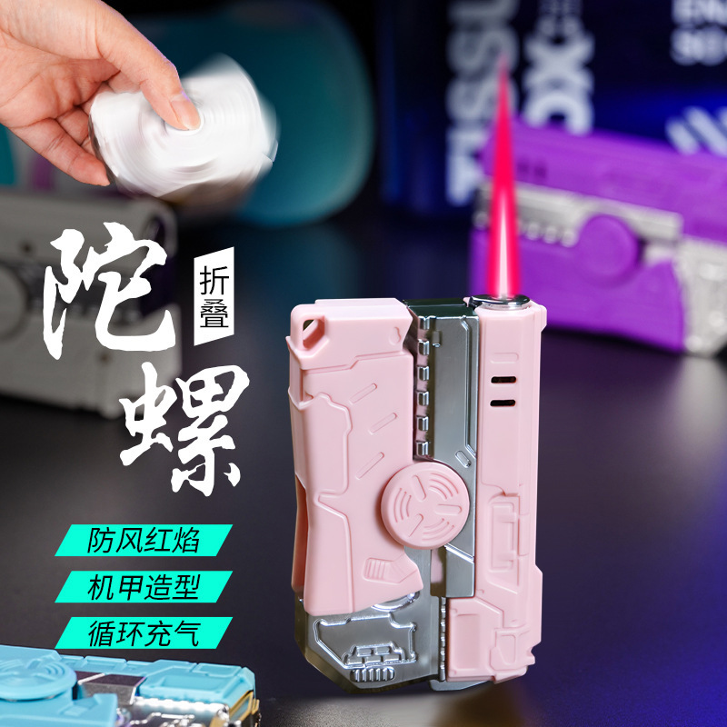 705 Single-Color Folding Rotating Stress-Relief Gyro Gun-Shaped Lighter, Refillable Windproof Red Flame Lighter, Internet Celebrity Hot Item
