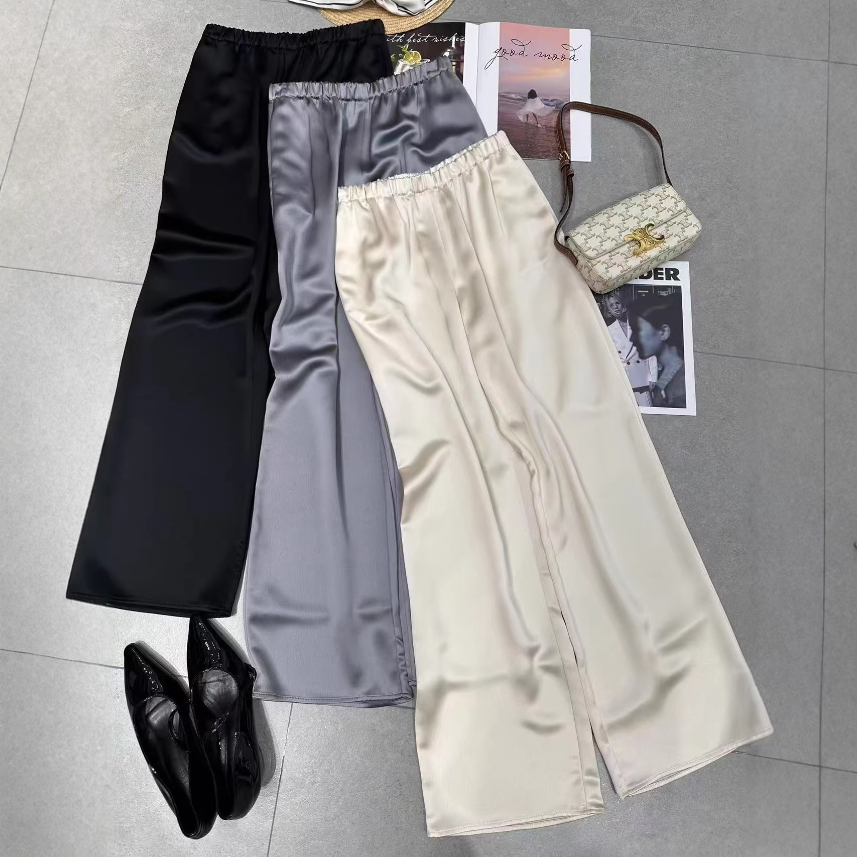 Acetate Wide-Leg Pants for Women, Nanyou 2026 New Style, High-End Satin Casual Pants, Slimming Drape Straight-Leg Pants, Floor-Length Pants