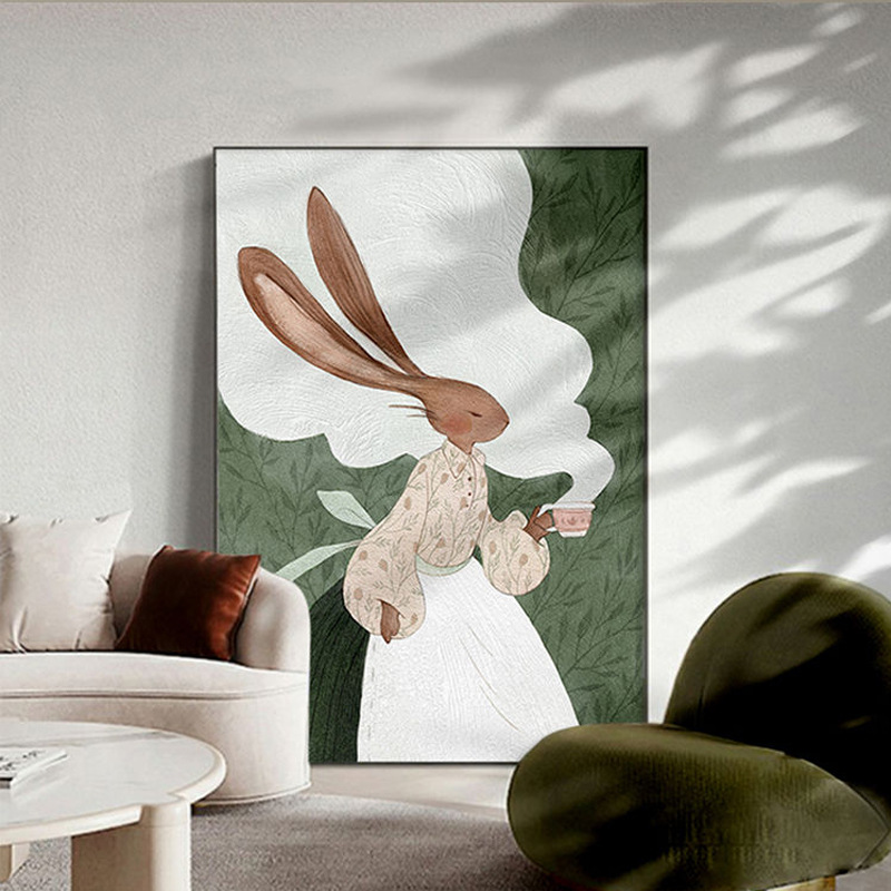 Cream style living room decorative painting modern minimalist high sense rabbit texture painting hanging painting sofa background wall floor painting