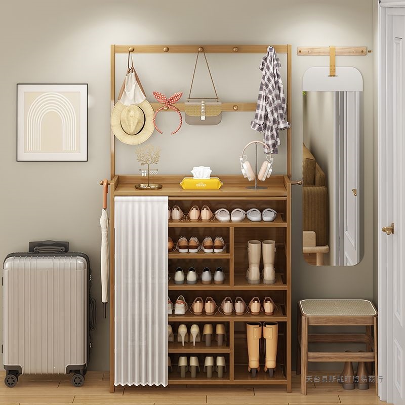 New Shoe Rack, Coat Rack, Integrated Storage Shoe Rack, Multi-Layer Household Shoe Cabinet, Bag Rack, Dust-Proof Storage Shoe Rack