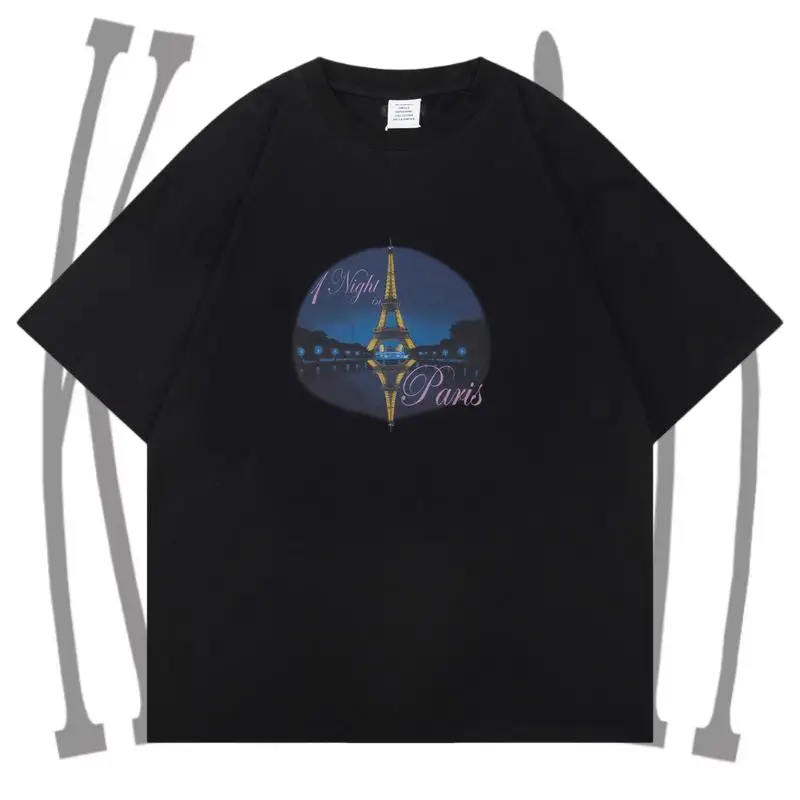 Vetements 25ss数码印花铁塔夜景短袖T恤-H113