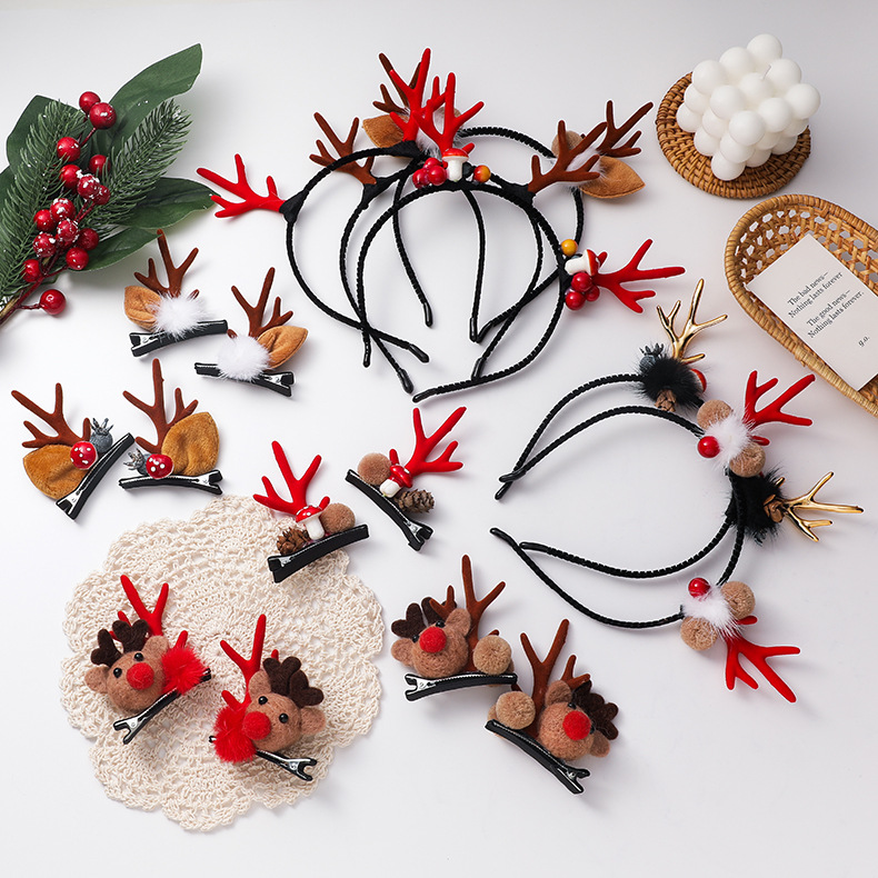 Christmas hairband elk hairpin children plush ball headband cute little antler hairpin personalized Bell hair accessories