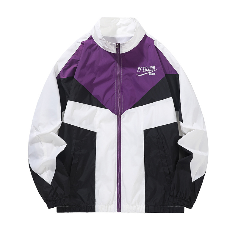 Men's Jacket for Spring and Autumn, Russian Export Trendy Brand, Korean Style, Stylish Color-Blocking Embroidered Sports Loose Jacket