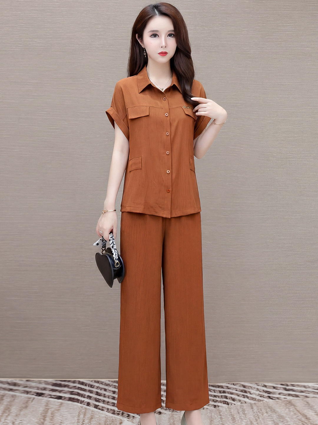 Fashionable Outfit for Petite Women, 2026 Summer New Korean Style Elegant Shirt and Pants Two-Piece Set Trendy