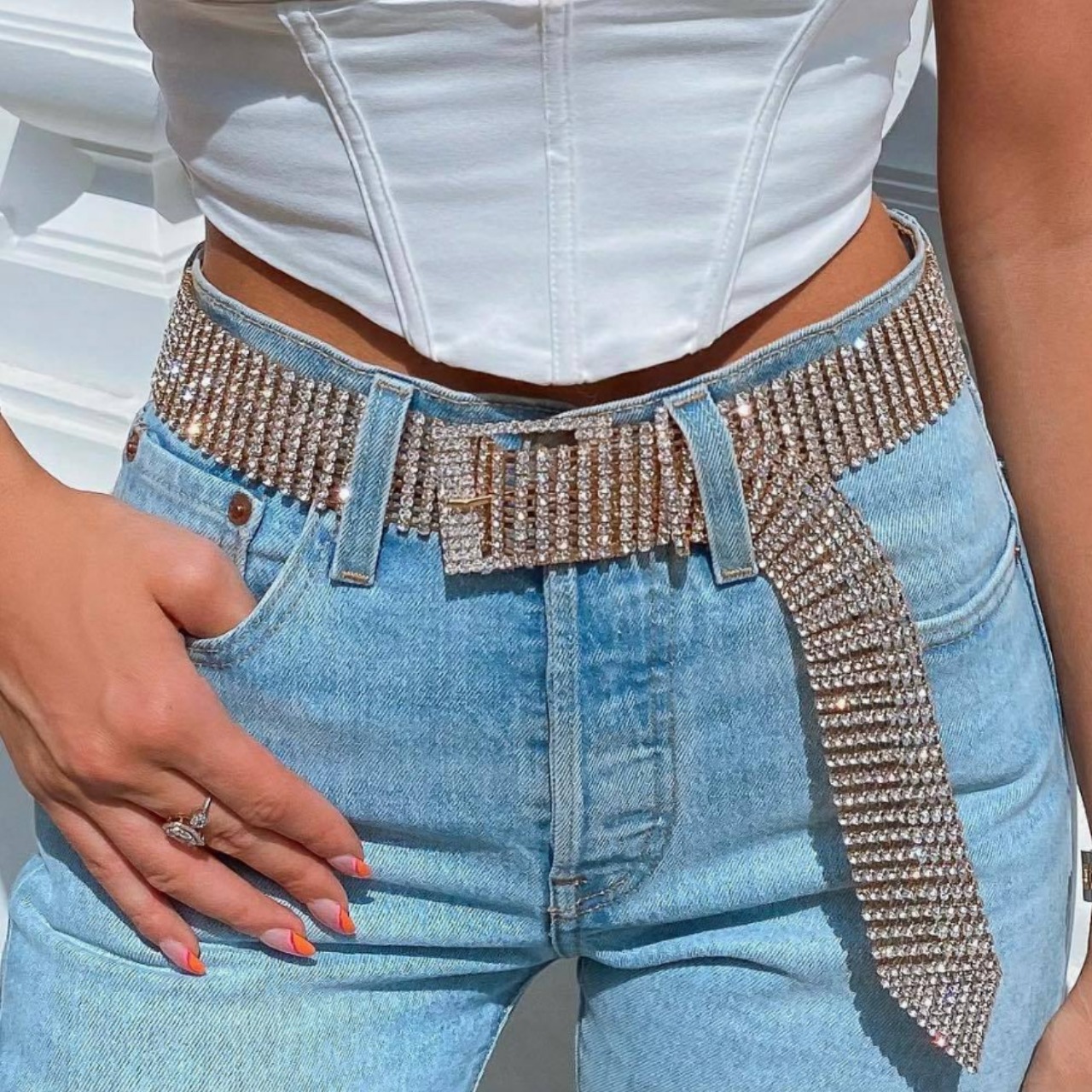 European and American Accessories Shiny Rhinestone Belt Fashionable Rhinestone Women's Belt Metal Full Diamond Explosion Diamond Belt for Women
