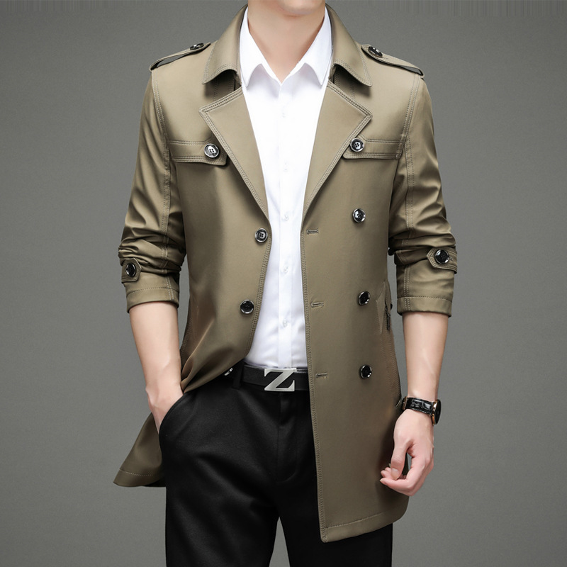 New Men's Coat Casual Coat Men's Autumn Long-sleeved Fashionable Mid-long Loose Thin Youth Solid Color