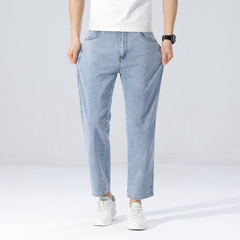 Spring and Summer Light-Colored Cropped Jeans for Men, 2026 New Style, Loose Straight-Leg Stretch Pants, Limited Price of 88 Yuan