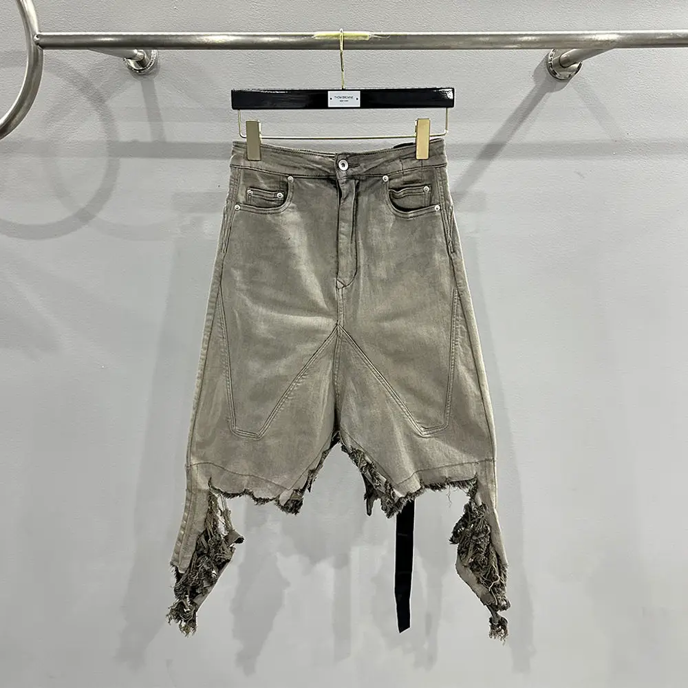 Ro Dark Wasteland Style Spring and Summer New Side-Brand Personalized Washed Frayed Hem Light Gray Denim Skirt Short Skirt