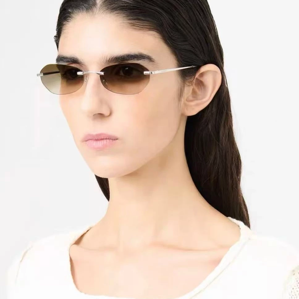 Our Legacy style titanium brushed thin frame sunglasses, high-end and fashionable frameless glasses, trendy sunglasses