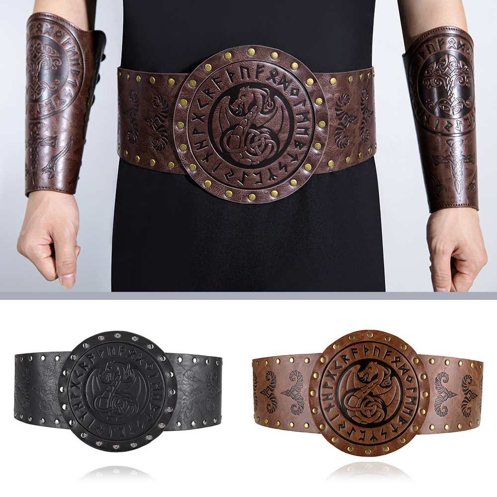 Halloween Cross-border Hot Sale European Medieval Viking Style Decorative Waist Seal Female Court Retro Wide Belt Waist