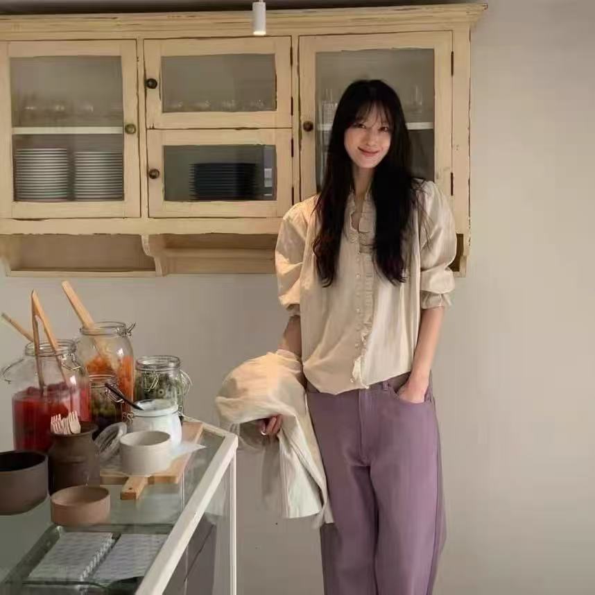 Now Available at Ng Korea Dongdaemun Designer Via**Ain 26 100% Cotton Ruffled Sweet Pleated Shirt