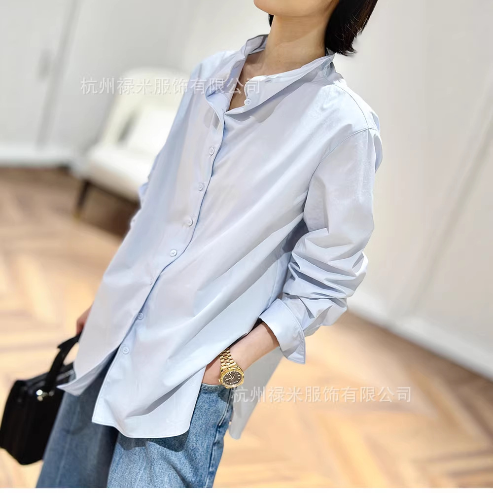 Clothing Collection【Emotional Filter】P-Brand Fishbone Edge Flower Bud Collar~High-Density Pima Cotton Silhouette Shirt for Women, One Piece Wholesale