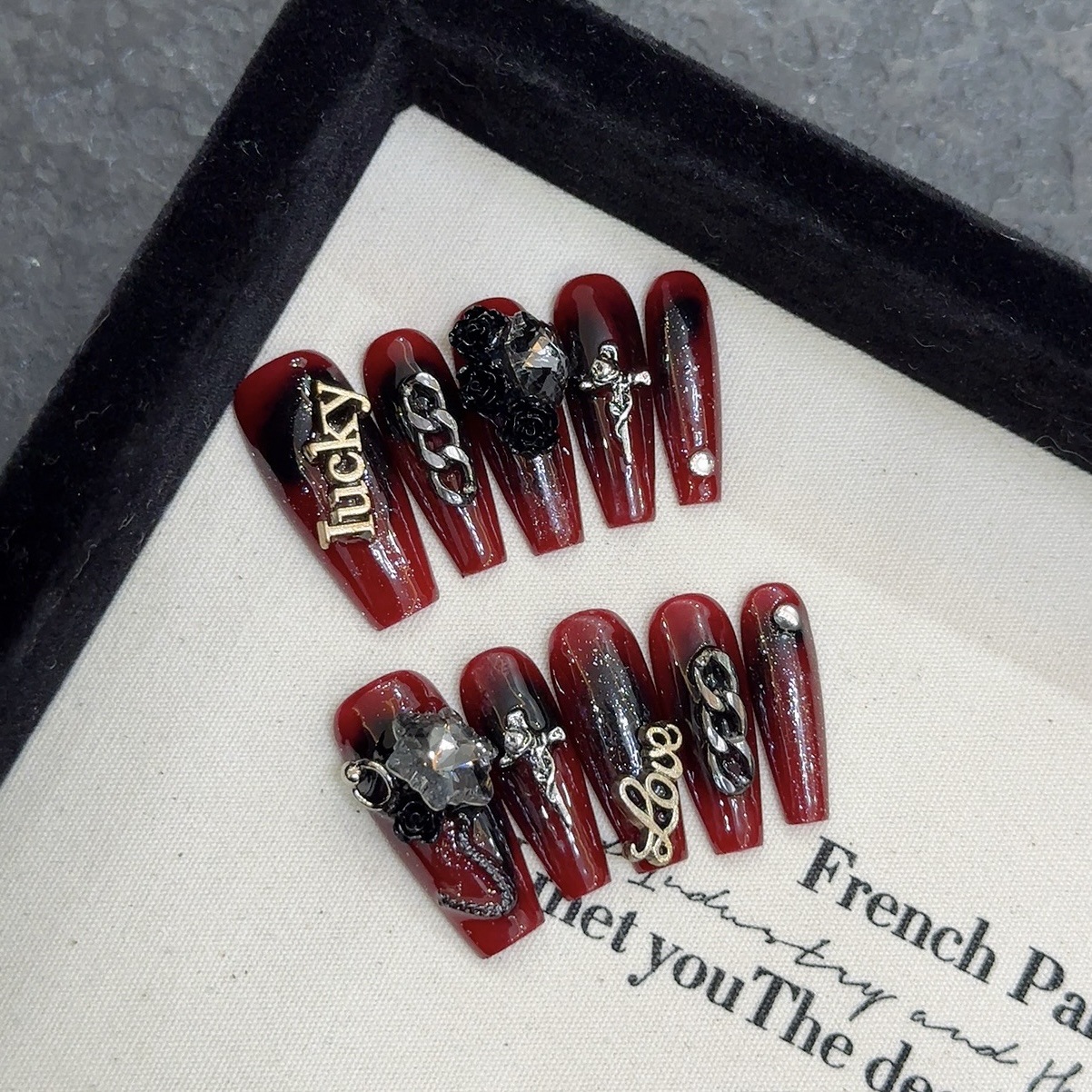 Rikaman Wears Nails Dark Gothic Bloody Dark Loli Blood Red Butterfly Wings Nail Art Patch Ladder Finished Product
