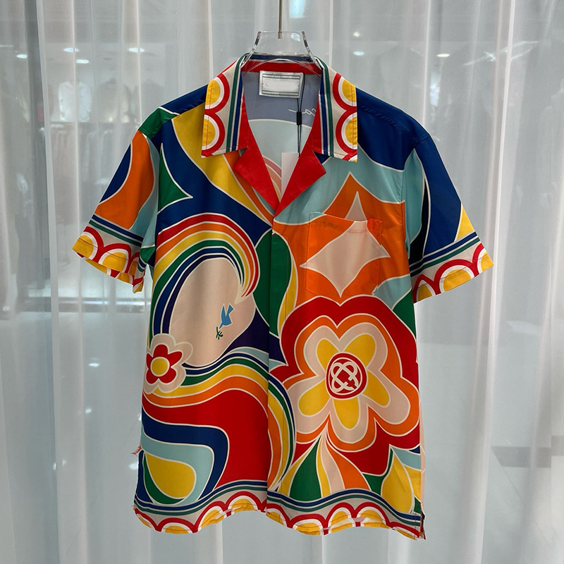 2024 early spring new European and American fashion cross-border foreign trade digital printing men's short-sleeved suit collar shirt trendy shirt