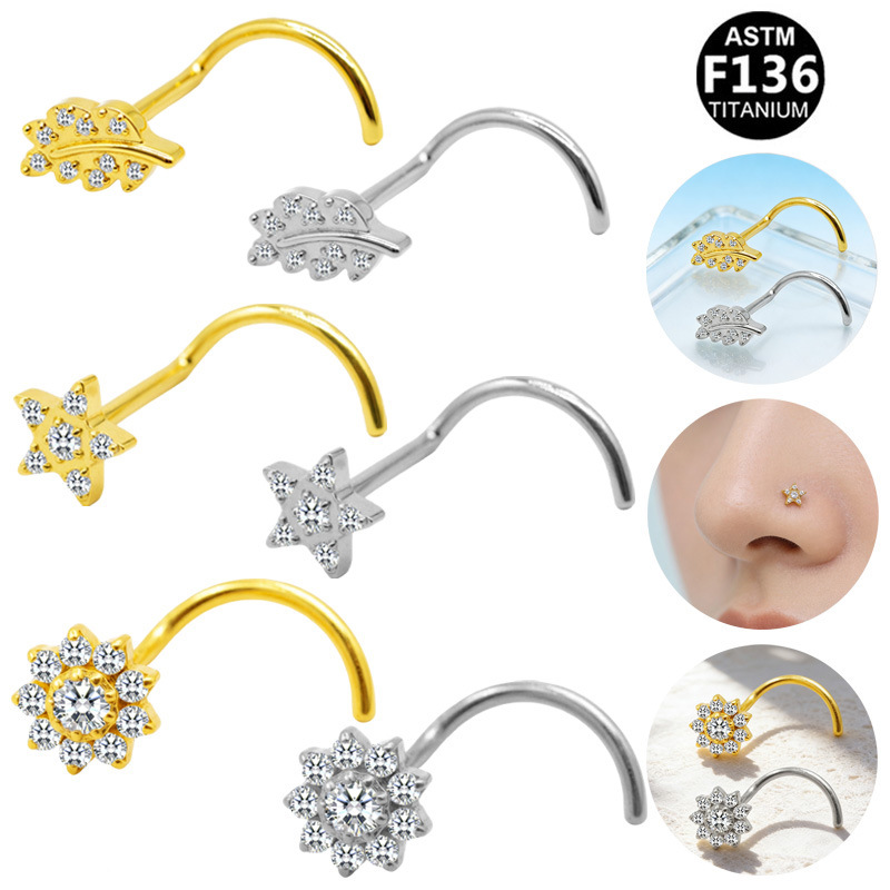Gabe European and American Cross-Border G23 Titanium Alloy Piercing Jewelry Fashion Trend S-Shaped Five-Star Nose Stud for Foreign Trade Cross-Border Use