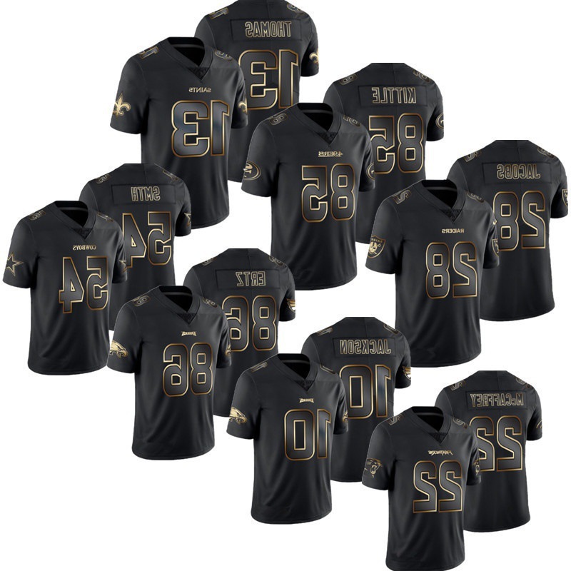 49Ers 85 Kittle Raiders 28 Saints Cowboys Eagles Panthers 22 Black Gold Edition Football Jersey Foreign Trade