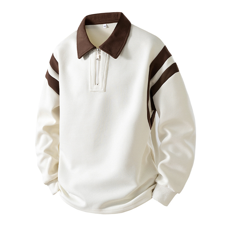 Cross-Border Autumn and Winter Lapel Men's Sweatshirts, Loose Fashionable Casual Tops, Zipper Open Collar Outer Wear, Trendy Spring Long Sleeves